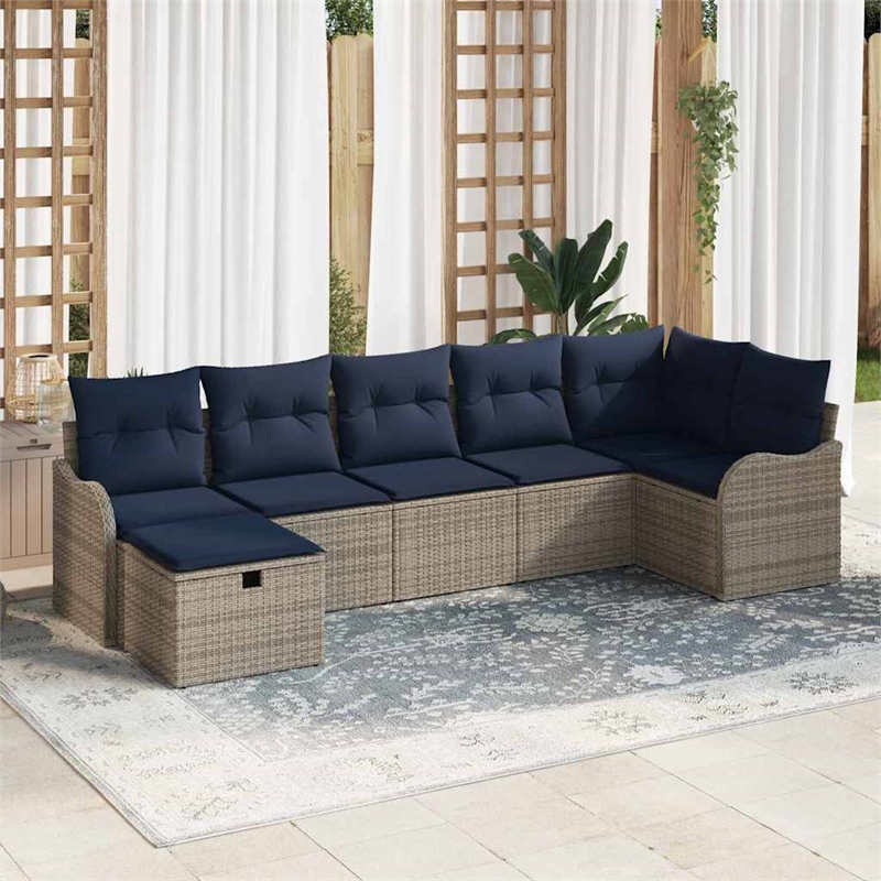 Afuera Living Gray Poly Rattan Sofa Set With Storage & Cushions in Navy