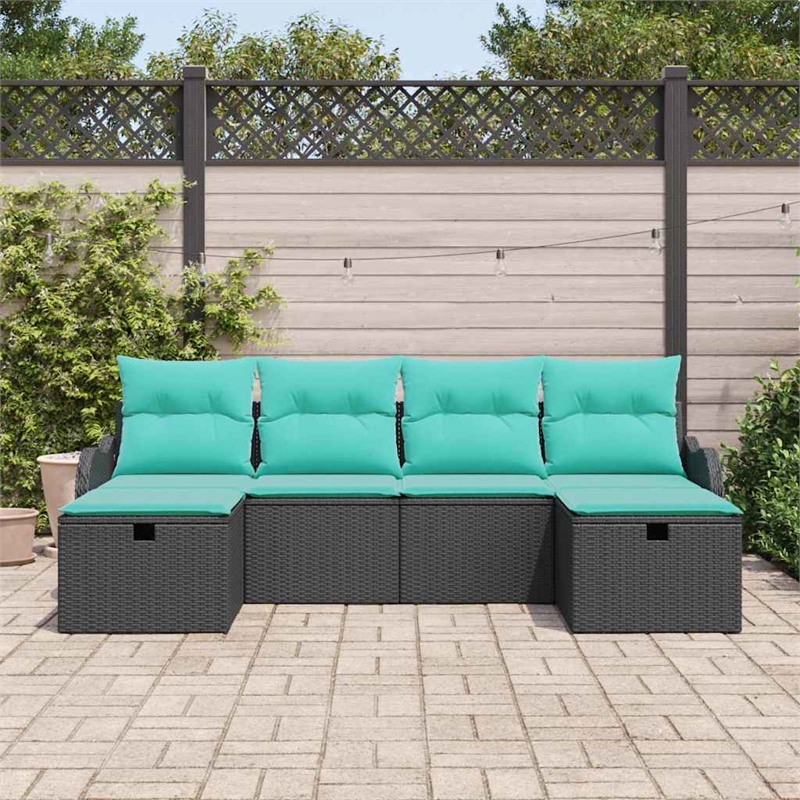 Afuera Living 6 Piece Black Poly Rattan Sofa Set With Cushions in Turquoise