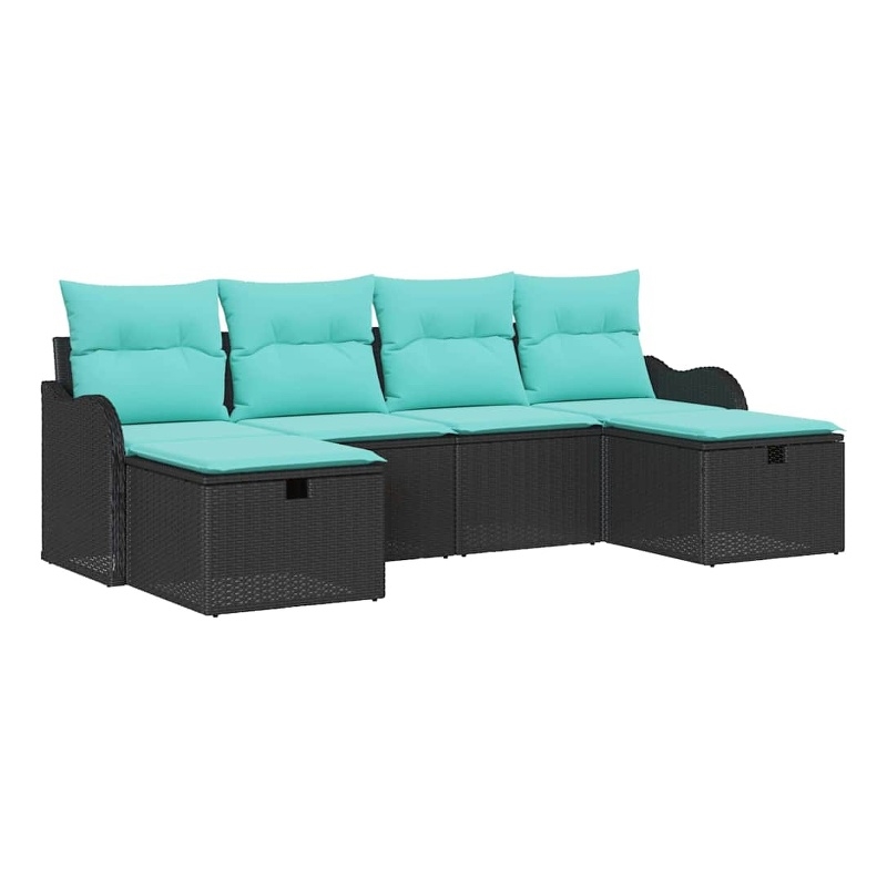Afuera Living 6 Piece Black Poly Rattan Sofa Set With Cushions in Turquoise