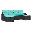 Afuera Living 6 Piece Black Poly Rattan Sofa Set With Cushions in Turquoise