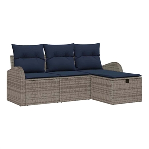 Afuera Living 4 Piece Gray Poly Rattan Sofa Set With Cushions in Navy
