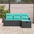 Afuera Living 4 Piece Black Poly Rattan Sofa Set With Cushions in Turquoise