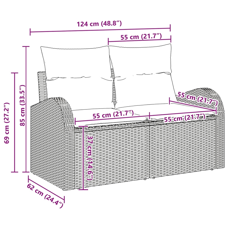 Afuera Living Gray Poly Rattan Sofa Set With Storage & Cushions in Navy