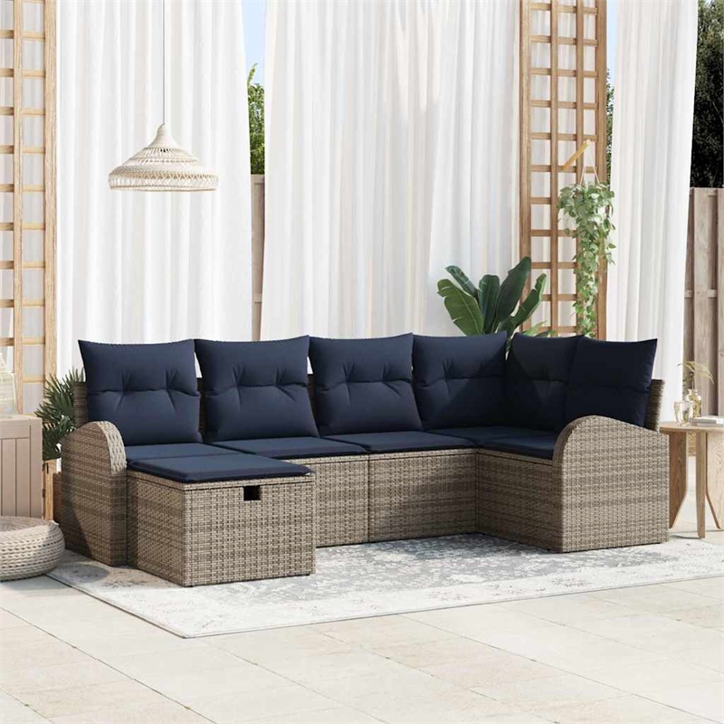 Afuera Living 6 Piece Gray Poly Rattan Sofa Set With Cushions in Navy