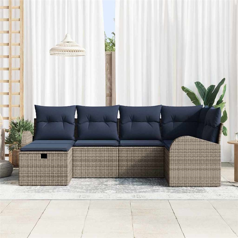 Afuera Living 6 Piece Gray Poly Rattan Sofa Set With Cushions in Navy