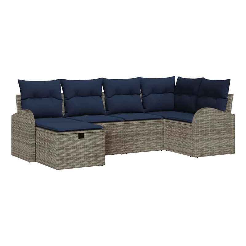 Afuera Living 6 Piece Gray Poly Rattan Sofa Set With Cushions in Navy