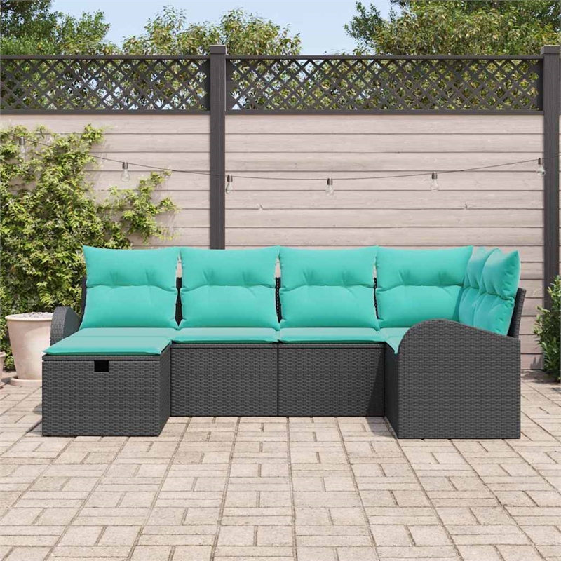 Afuera Living 6 Piece Black Poly Rattan Sofa Set With Cushions in Turquoise
