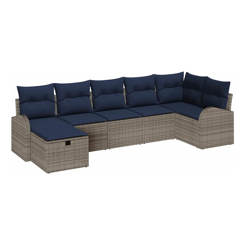 Afuera Living Gray Poly Rattan Sofa Set With Cushions And Storage in Navy