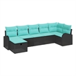 Afuera Living 7 Piece Black Poly Rattan Sofa Set With Cushions in Turquoise