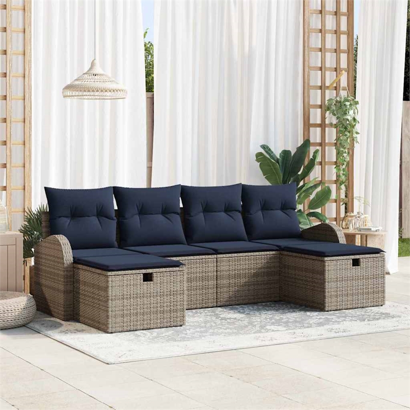 Afuera Living 6 Piece Gray Poly Rattan Sofa Set With Cushions Manual in Navy
