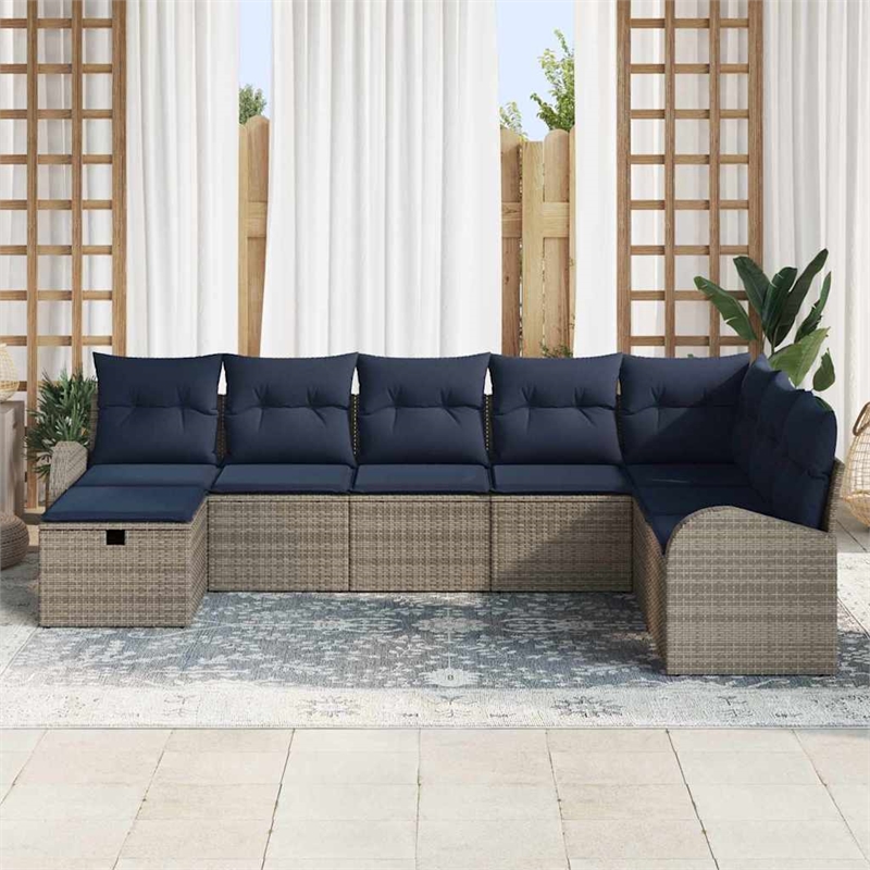 Afuera Living 8 Piece Gray Poly Rattan Sofa Set With Cushions in Navy