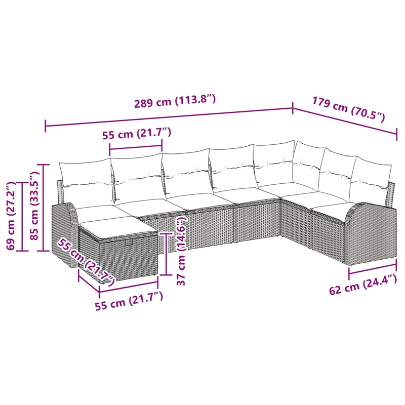 Afuera Living 8 Piece Gray Poly Rattan Sofa Set With Cushions in Navy