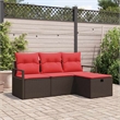 Afuera Living 4 Piece Brown Poly Rattan Sofa Set With Cushions in Red