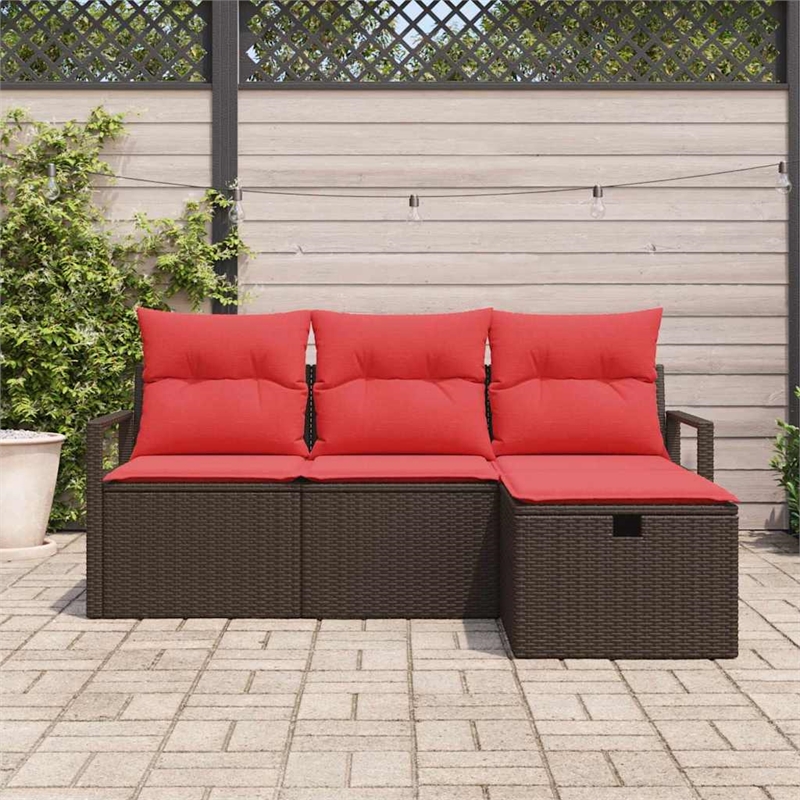 Afuera Living 4 Piece Brown Poly Rattan Sofa Set With Cushions in Red