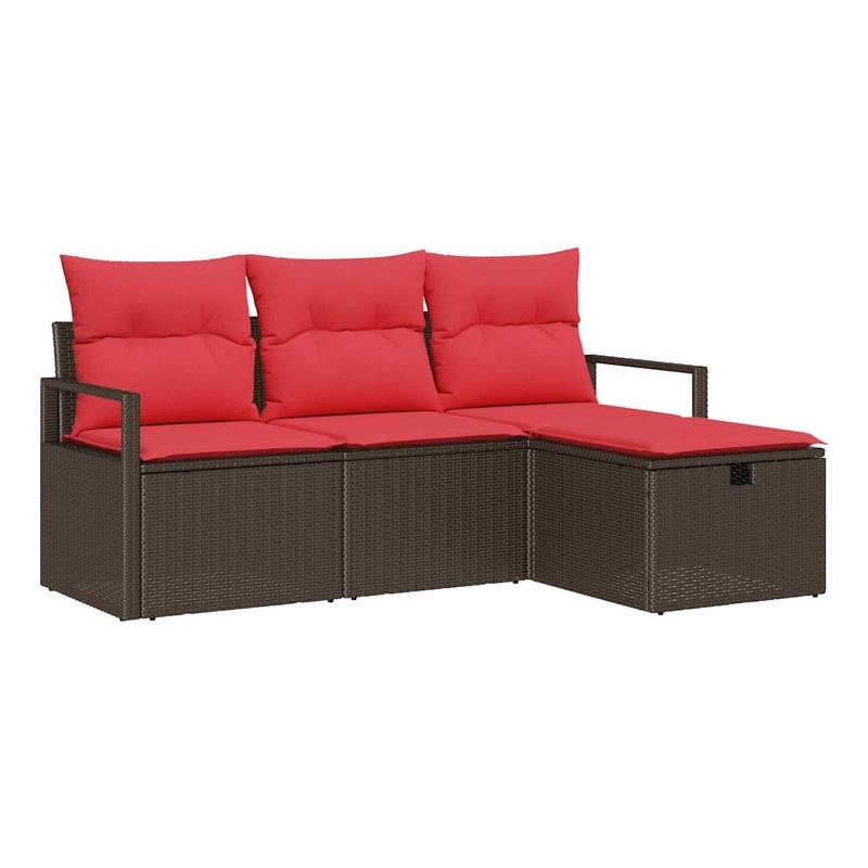 Afuera Living 4 Piece Brown Poly Rattan Sofa Set With Cushions in Red