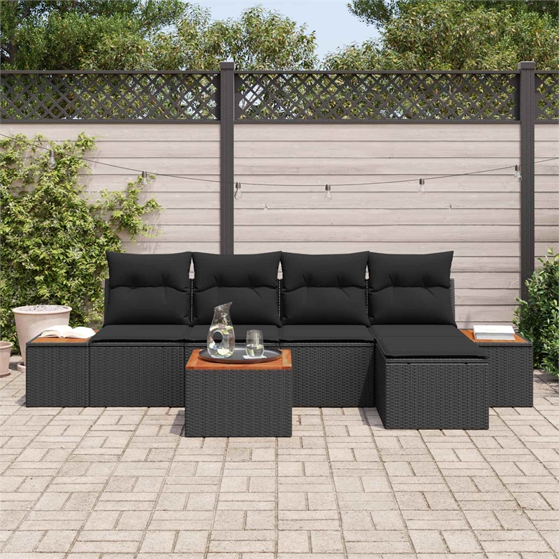 Afuera Living 6 Piece Black Poly Rattan Garden Sofa Set With Cushions