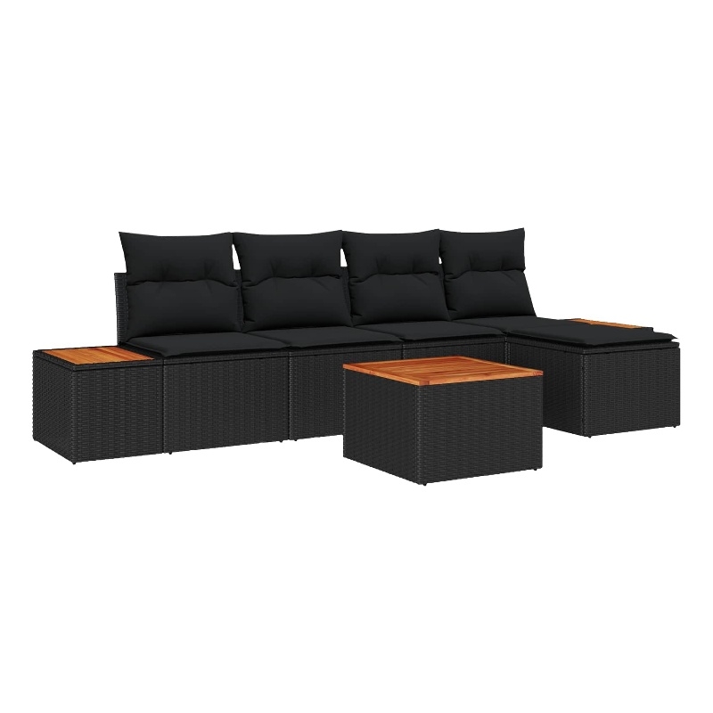Afuera Living 6 Piece Black Poly Rattan Garden Sofa Set With Cushions