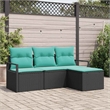 Afuera Living 4 Piece Black Poly Rattan Sofa Set With Cushions in Turquoise