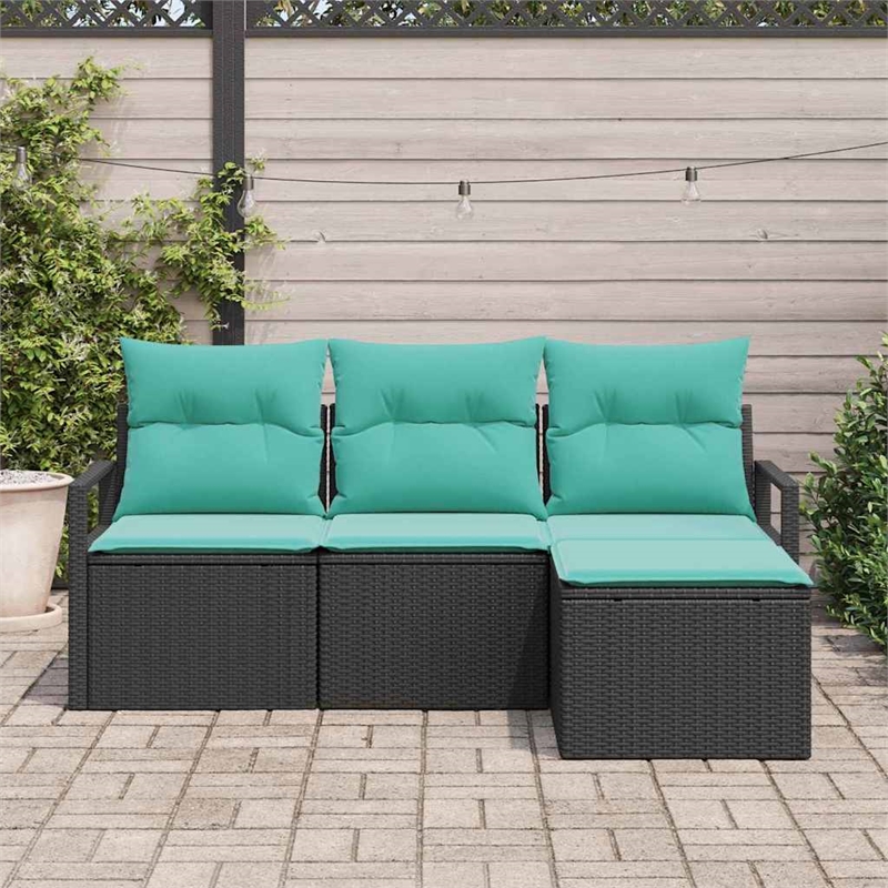 Afuera Living 4 Piece Black Poly Rattan Sofa Set With Cushions in Turquoise