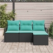 Afuera Living 4 Piece Black Poly Rattan Sofa Set With Cushions in Turquoise