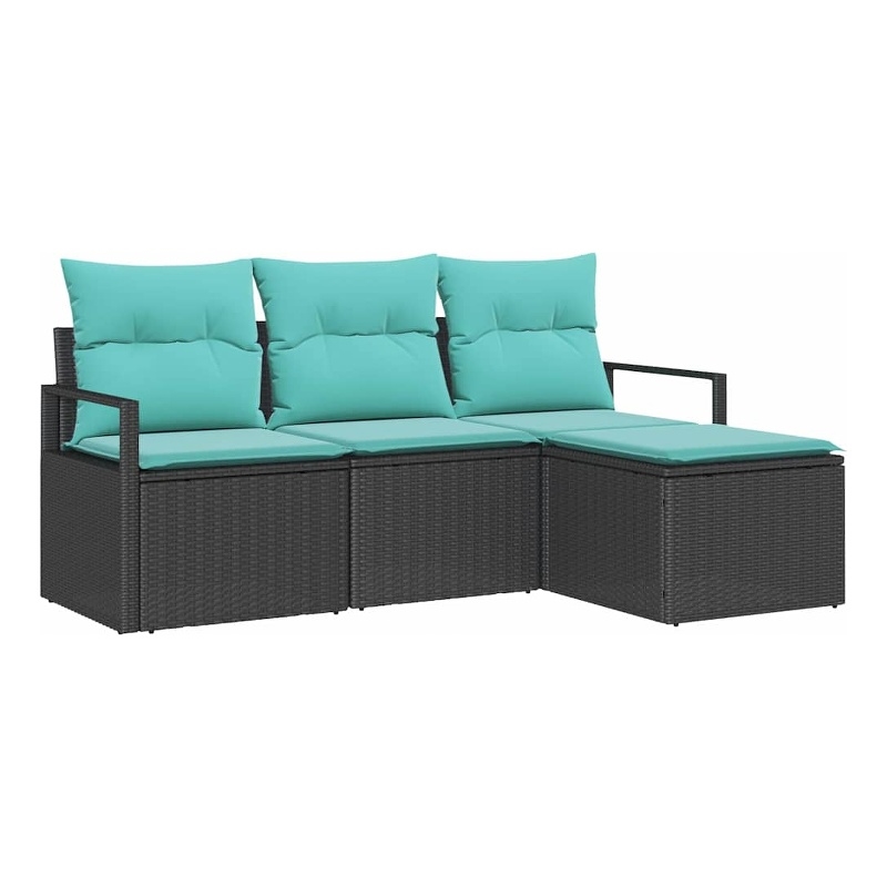 Afuera Living 4 Piece Black Poly Rattan Sofa Set With Cushions in Turquoise