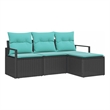 Afuera Living 4 Piece Black Poly Rattan Sofa Set With Cushions in Turquoise