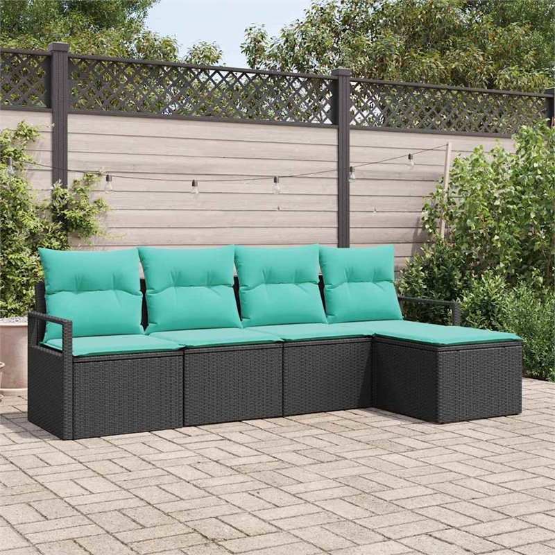 Afuera Living 5 Piece Black Poly Rattan Sofa Set With Cushions in Turquoise