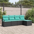 Afuera Living 5 Piece Black Poly Rattan Sofa Set With Cushions in Turquoise