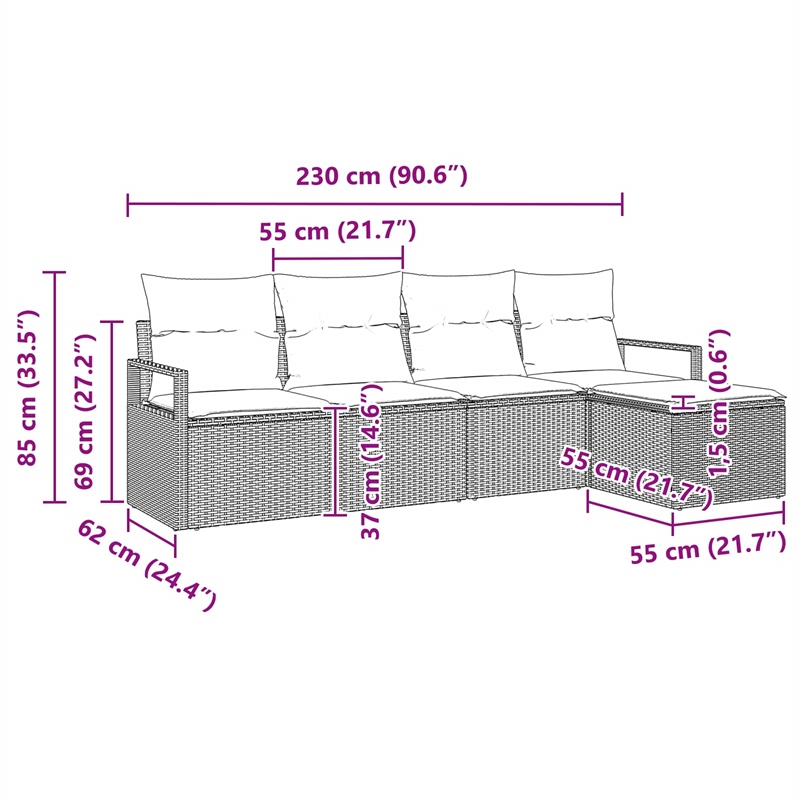 Afuera Living 5 Piece Black Poly Rattan Sofa Set With Cushions in Turquoise