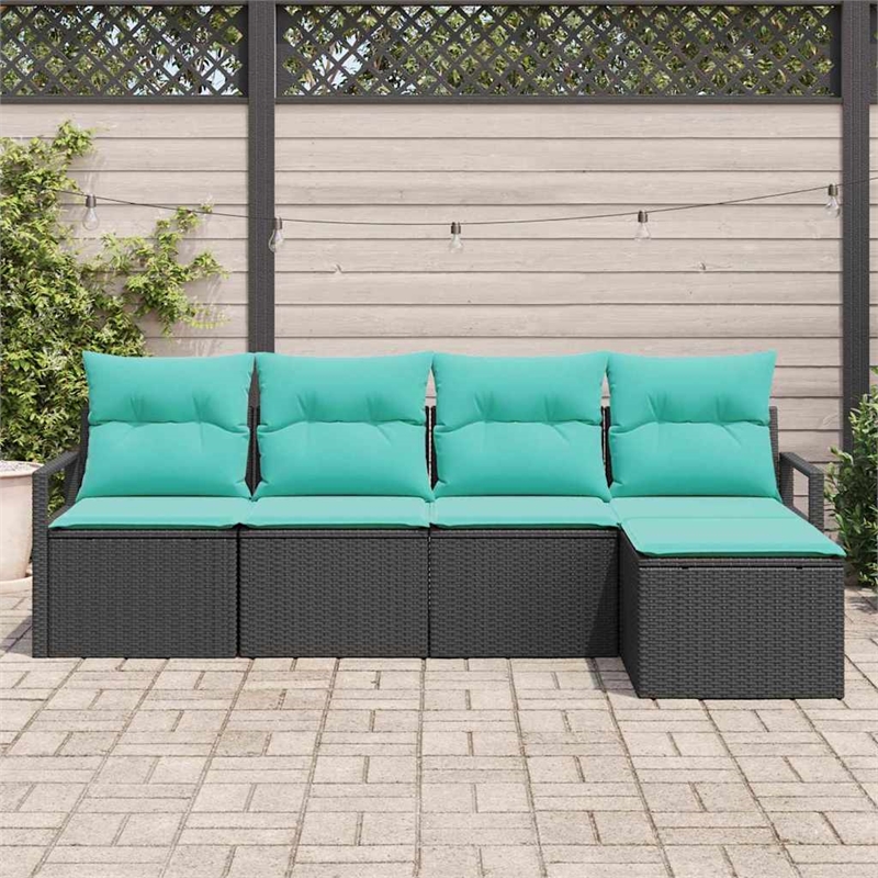 Afuera Living 5 Piece Black Poly Rattan Sofa Set With Cushions in Turquoise