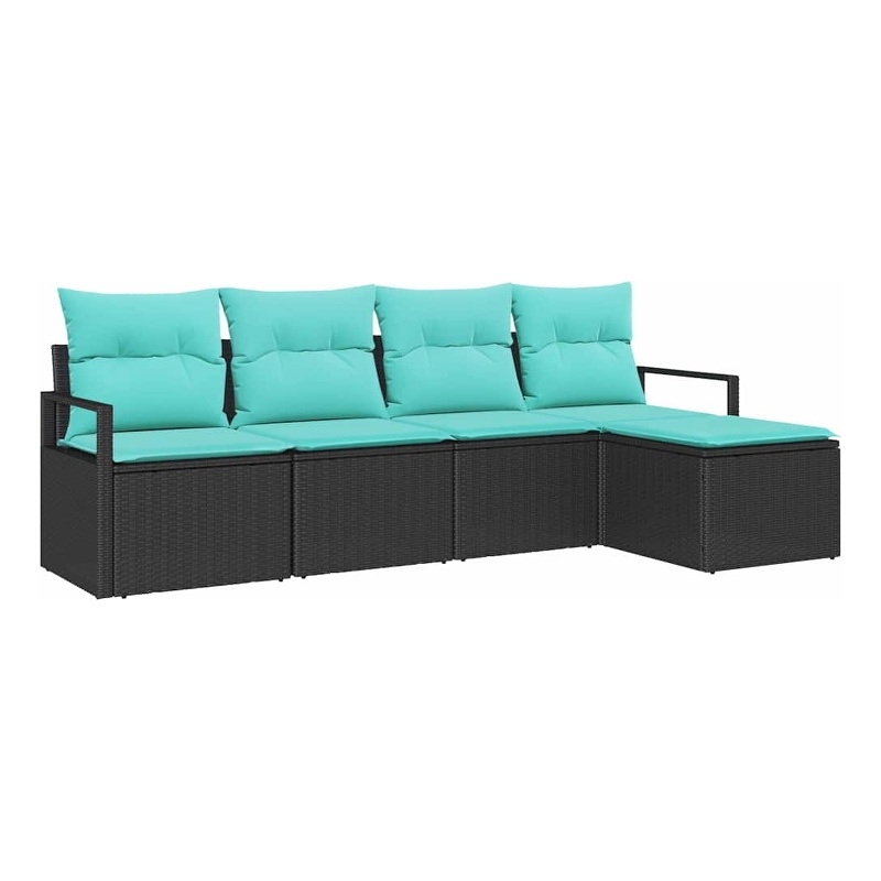 Afuera Living 5 Piece Black Poly Rattan Sofa Set With Cushions in Turquoise