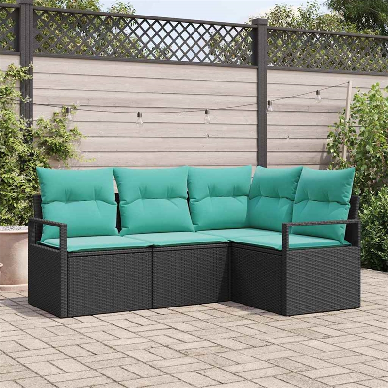 Afuera Living 4 Piece Black & Turquoise Poly Rattan Garden Sofa Set