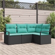 Afuera Living 4 Piece Black & Turquoise Poly Rattan Garden Sofa Set