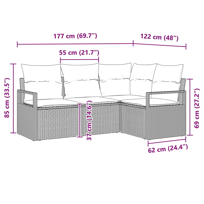 Afuera Living 4 Piece Black & Turquoise Poly Rattan Garden Sofa Set