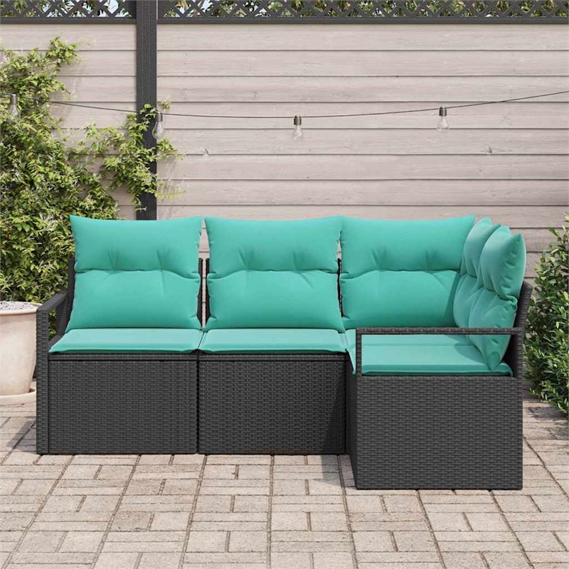 Afuera Living 4 Piece Black & Turquoise Poly Rattan Garden Sofa Set