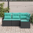 Afuera Living 4 Piece Black & Turquoise Poly Rattan Garden Sofa Set