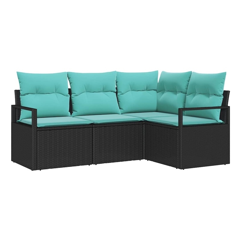 Afuera Living 4 Piece Black & Turquoise Poly Rattan Garden Sofa Set