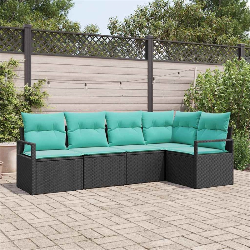 Afuera Living 5 Piece Black & Turquoise Poly Rattan Garden Sofa Set