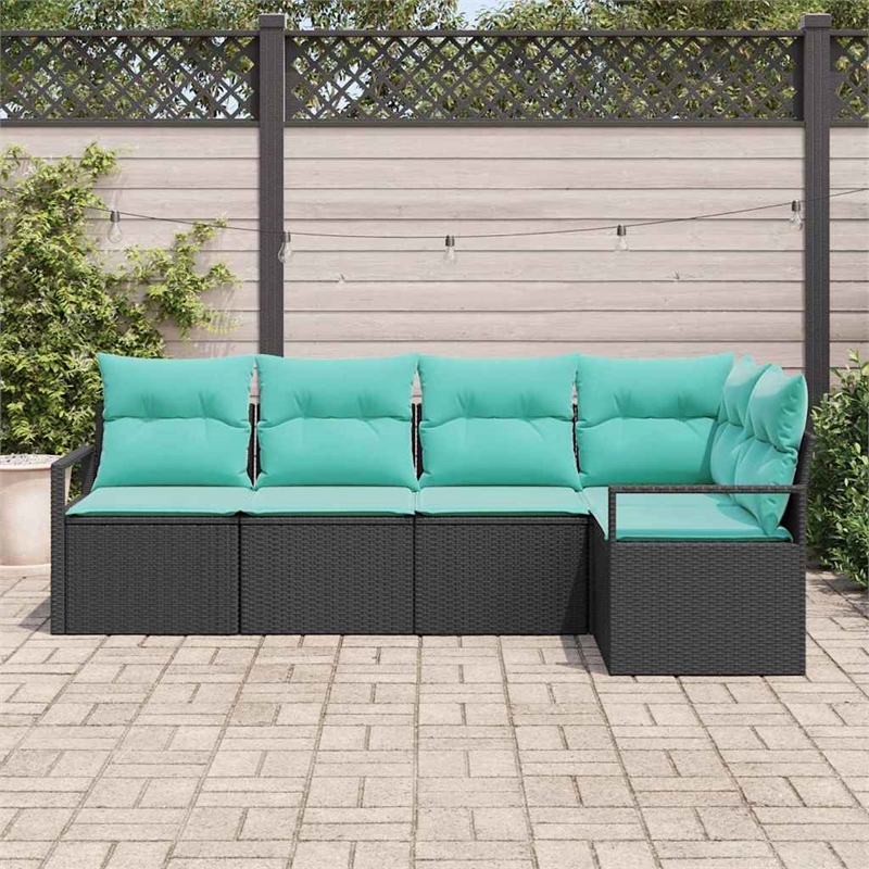 Afuera Living 5 Piece Black & Turquoise Poly Rattan Garden Sofa Set