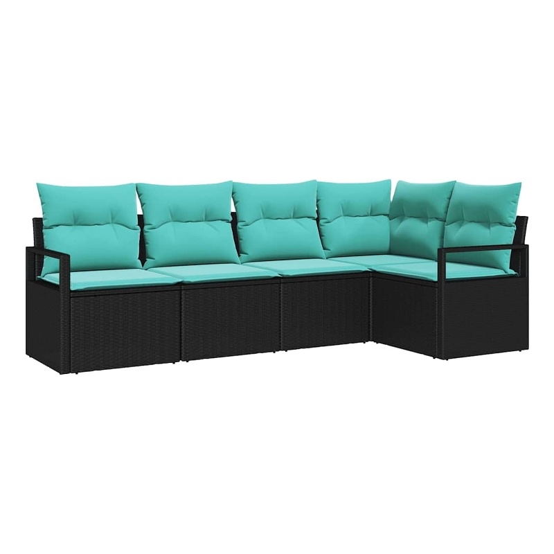 Afuera Living 5 Piece Black & Turquoise Poly Rattan Garden Sofa Set