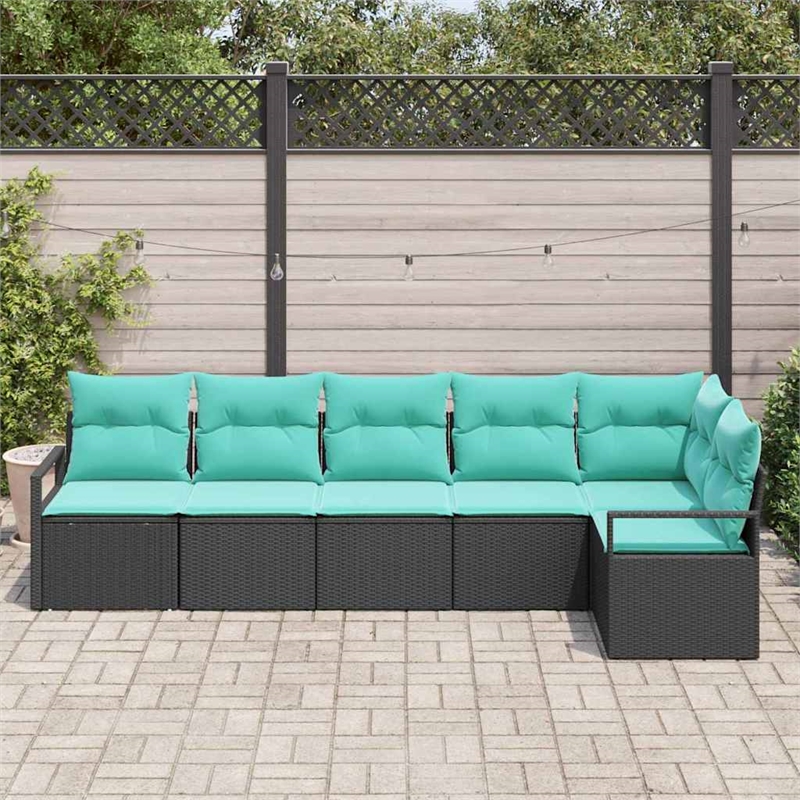 Afuera Living 6 Piece Black & Turquoise Poly Rattan Garden Sofa Set