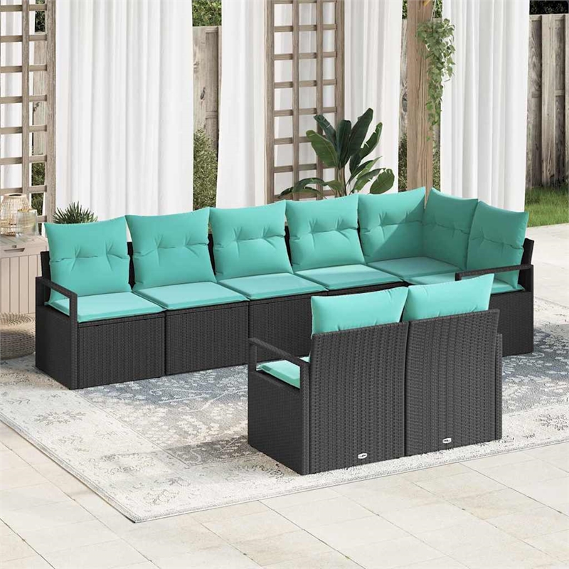 Afuera Living 8 Piece Black & Turquoise Poly Rattan Garden Sofa Set