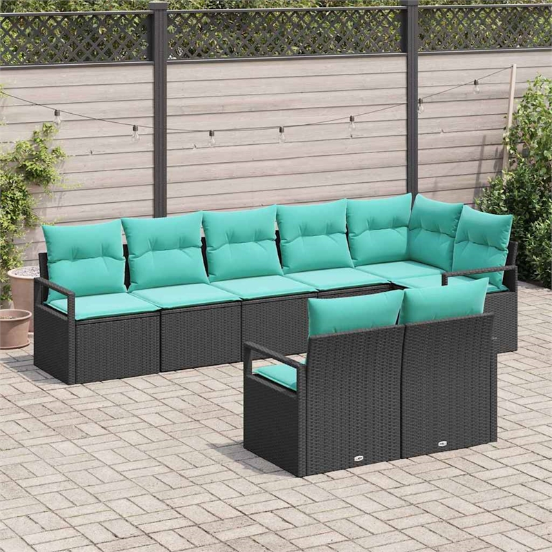 Afuera Living 8 Piece Black & Turquoise Poly Rattan Garden Sofa Set