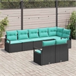 Afuera Living 8 Piece Black & Turquoise Poly Rattan Garden Sofa Set