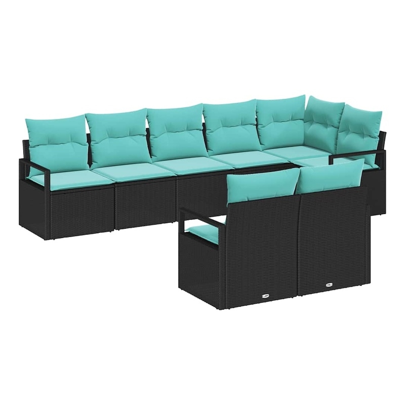 Afuera Living 8 Piece Black & Turquoise Poly Rattan Garden Sofa Set