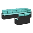 Afuera Living 8 Piece Black & Turquoise Poly Rattan Garden Sofa Set