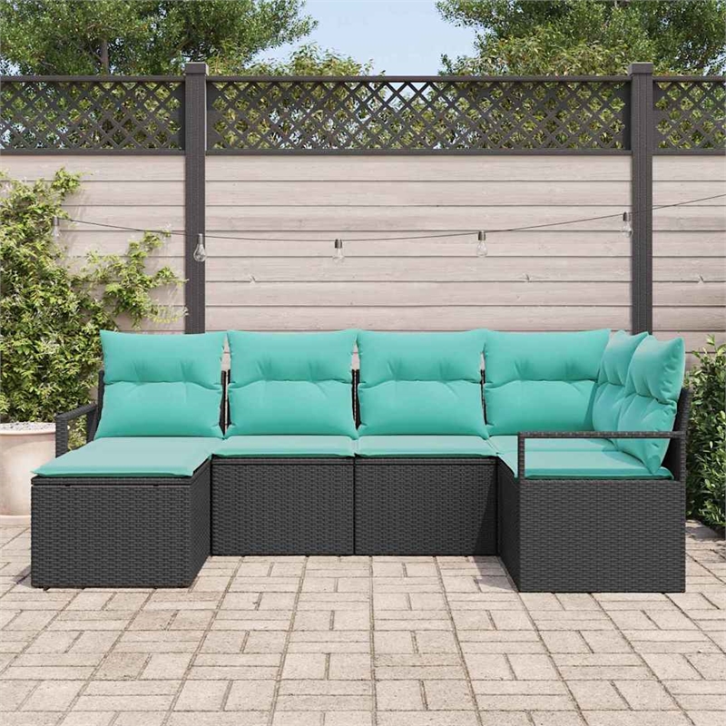 Afuera Living 6 Piece Black Poly Rattan Sofa Set With Cushions in Turquoise