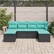 Afuera Living 6 Piece Black Poly Rattan Sofa Set With Cushions in Turquoise