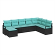 Afuera Living 8 Piece Black Poly Rattan Sofa Set With Cushions in Turquoise
