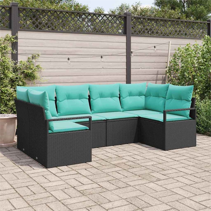 Afuera Living 6 Piece Black & Turquoise Poly Rattan Garden Sofa Set